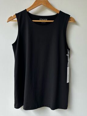 Chicos Microfiber High Neck Tank Top Basic Knit Shirt Black Women’s Size Large 2